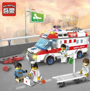 启蒙拼装积木城市系列紧急救护汽车 儿童益智拼插玩具男孩礼物