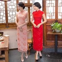 2017新款红色新娘旗袍长款修身显瘦复古改良中式礼服大码连衣裙春