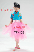民族女童青花瓷忆江南舞蹈演出服装儿童舞台乐器古筝表演大合唱裙