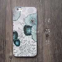 绿荷花iphone6s手机壳苹果6splus浮雕软壳古典文艺全包中国风包邮