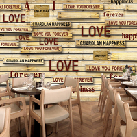 复古木纹字母LOVE壁纸咖啡店个性酒吧ktv店铺背景墙纸大型壁画814