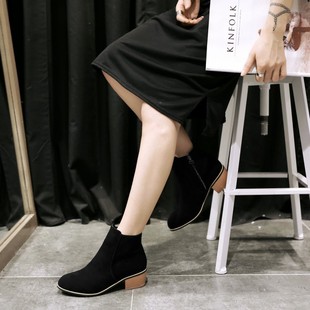 2015秋冬新款 麂皮短靴 粗跟低跟欧美马丁靴 磨砂皮女靴 时尚韩版