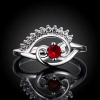 Fashion Jewelry #8 White - Red CZ Diamond Brass Crown Ring S