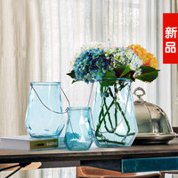 地中海蓝创意提手彩色花瓶玻璃 悬挂水培花器挂饰多款可选