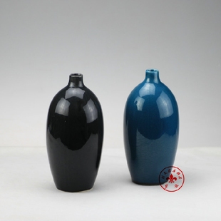 简约现代圆身小口陶瓷花瓶蓝色/黑色 家居样板房装饰花器花插摆件