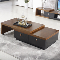尚木现代简约茶几电视柜组合黑胡桃色可伸缩储物小户型长方形茶桌