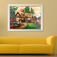 正品自油自画数字油画包邮 diy手绘客厅办公室风景壁画 童话小屋