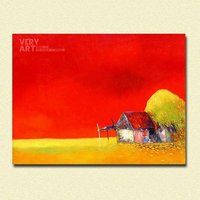 手绘VERYART世外桃园温暖红色抽象风景油画美式乡村装饰画客厅画