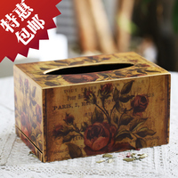 欧式创意客厅纸巾盒家用可爱抽纸盒车用实木质纸抽盒厨房餐巾纸盒