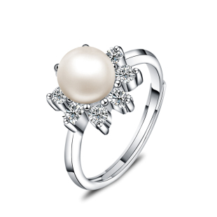 925纯银天然淡水珍珠戒指 时尚女完美开口指环 众星环珠