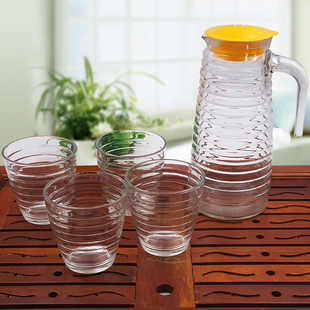 玻璃冷水壶批发大容量果汁壶凉水杯透明家用扎壶波纹水具五件套装