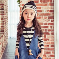 2015秋新韩国童装女童纯棉长袖T恤中大童条纹打底衫宝宝亲子上衣