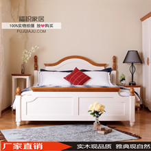 实木床白色1.51.8m 现代简约地中海欧式双人婚床 高箱储物床家具
