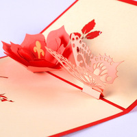 教师节创意立体贺卡 蝴蝶和花 生日节手工纸雕定制祝福感谢恩卡片