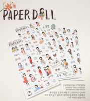 韩国铅笔画风格甜美可爱卡通女孩日记PVC透明贴画手帐贴纸6张入