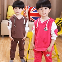 儿童套装秋款男童韩版简约1-2-3-5岁纯色宝宝小童全棉卫衣三件套