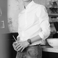 Hagen Dazs经典韩国休闲素色基础白长袖衬衫百搭纯色商务免烫衬衣