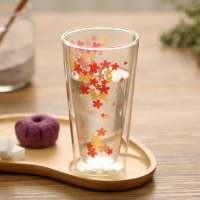 日本樱花双层玻璃杯奶茶杯果汁饮料杯 创意牛奶杯隔热透明水杯