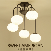 韩式客厅灯田园美式玻璃球灯罩半吊灯北欧地中海餐厅灯书房卧室灯