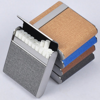 高档男士20支装翻盖真皮超薄烟盒创意不锈钢香於金属个性烟夹盒套