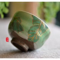 日本陶艺 三木屋手工粗陶茶杯陶瓷茶具品茗杯夫妇对杯 芭蕉