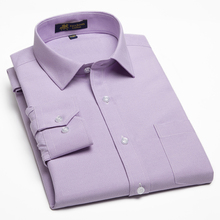 保罗琼诗男士免烫天丝水洗牛津纺长袖衬衫商务正装纯色春秋亮紫色