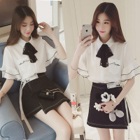 夏季新款15-16-17-18-19雪纺上衣短裙半身裙套装两件套韩版女生潮