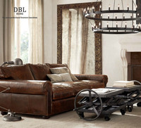 美式欧式沙发 客厅家具组合真皮油蜡皮沙发 单人双人三人别墅现货