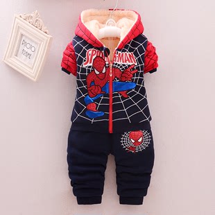 男童冬装儿童蜘蛛侠两件套装1-2-3-4岁加绒加厚童装男孩宝宝衣服