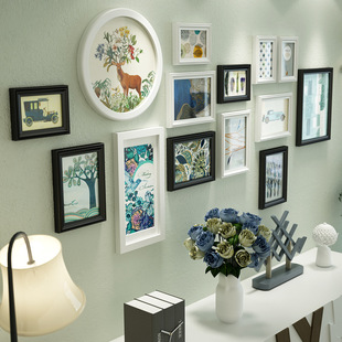 实木照片墙欧式现代简约相框墙创意组合客厅挂墙大面积墙装饰壁画