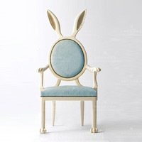 美式实木兔子耳朵椅布艺简约靠背扶手创意餐椅卡通装饰化妆椅现货