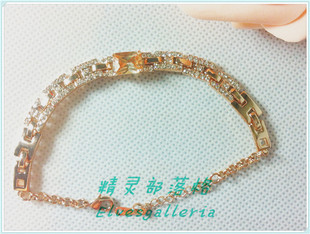 韩版欧美时尚大气黄水晶方形黄宝石镶钻玫瑰金饰品表链手链OL气质