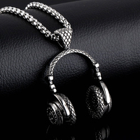 日韩版潮男项链个性刻字钛钢创意复古耳机吊坠男士挂件装饰品礼物