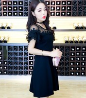 2016韩版加大加肥夏季大码胖MM性感露肩一字领网纱中长款连衣裙