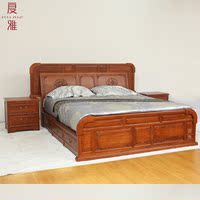 新中式双人大床实木新款西式双人床配床头柜老榆木复雅家具定制