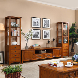 美式实木家具客厅电视柜家居带储物收纳抽屉影视柜复古简约易安装