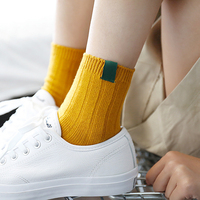 秋季新品日系基础款纯色复古女袜创意撞色订标中筒棉袜双针短靴袜