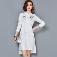 韩国休闲衬衫女镂空袖白色文艺范刺绣纯色宽松大码衬衣裙上衣白色