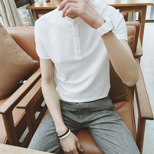 夏季林弯弯文艺POLO衫男青年韩国修身纯色立领休闲保罗短袖T恤潮T