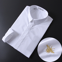 金线刺绣小蜜蜂点缀 纯白高端时尚商务正装衬衫 男士修身衬衣 男