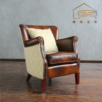 美式单人沙发椅小户型客厅懒人真牛皮现代简易布艺mini沙发椅子