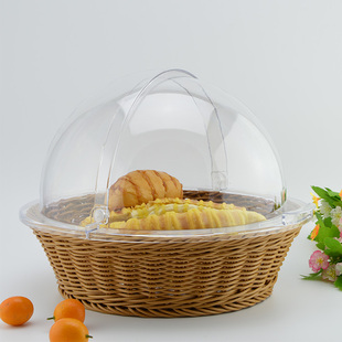 包邮圆形藤编面包篮带盖面包馒头筐水果篮透明翻盖食品篮馍筐36cm