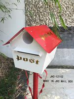 12102 立杆式白色小屋 邮箱 信报箱 邮筒 花园装饰箱
