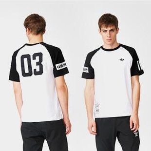 阿迪达斯 三叶草 16年夏季新款男子拼接运动休闲短袖T恤 黑白