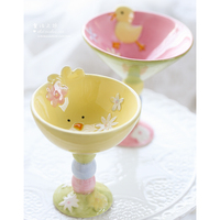 【童话之旅】超萌手绘小鸡小鸭子小兔子甜品冰淇淋布丁杯 高脚碗