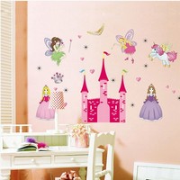 儿童卧室幼儿园墙贴画女孩粉色公主房芭比 卡通城堡装饰背景贴纸