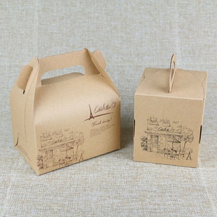 进口牛皮纸慕斯盒 手提小蛋糕西点盒 甜品打包盒 点心纸盒100个