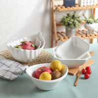 创意纯白色陶瓷碗法式超大号汤碗意面碗水果沙拉碗西餐不规则餐具