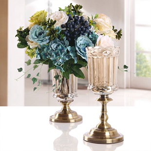 欧式高档玻璃花瓶花器装饰品摆件仿真花美式创意花瓶样板房间摆设