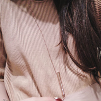 精品钛钢韩版经典长条形项链女款玫瑰金毛衣链欧美时尚防过敏饰品